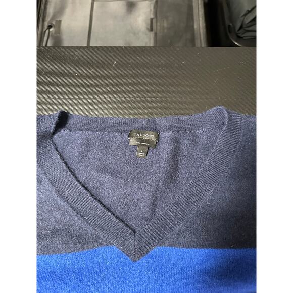 Talbots 100% Cashmere Sweater Size Large Striped Blue V Neck Office Casual - Picture 3 of 9